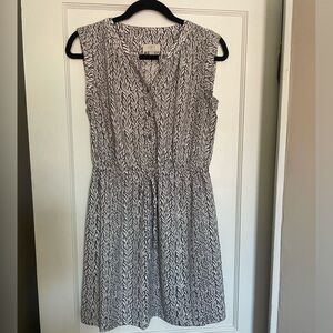 Loft- Grey and white floral drawstring waist tank dress